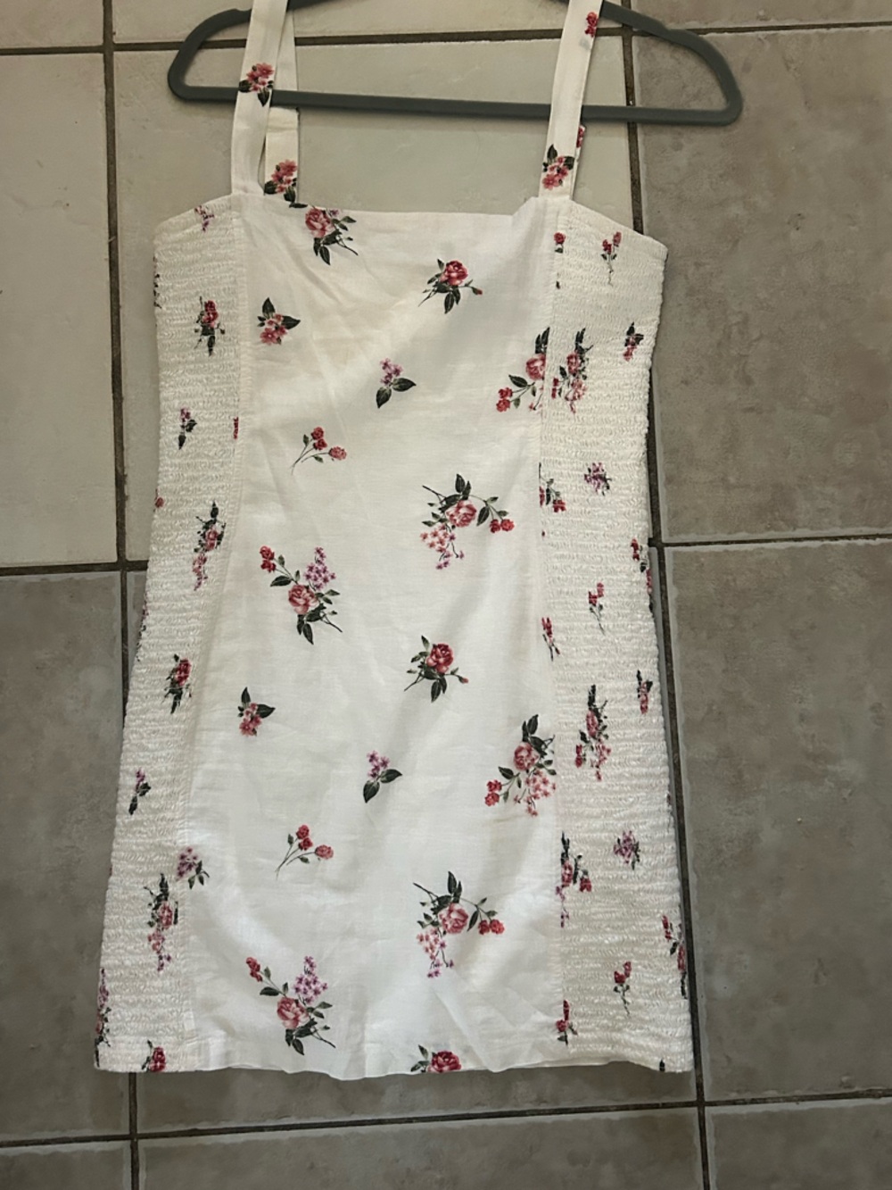 White Floral Smocked Mini Dress